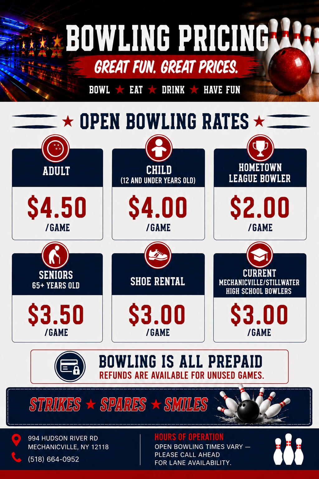 Hometown Lanes Bowling Pricing